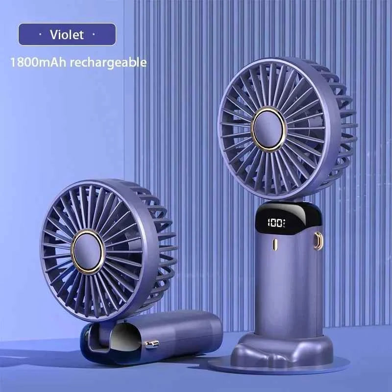 Portable Handheld Mini Fan Foldable Neck Hanging Fans 5 Speed USB Rechargeable Fan with Phone Stand and Display Screen 1800mAh