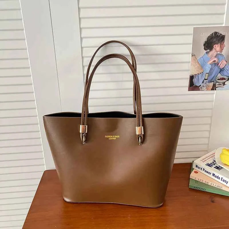 For Daily Use Fashion Tote Bag Simple Solid Color Glossy PU with Gold Letter Large Capacity Zipper Waterproof Shoulder Bag